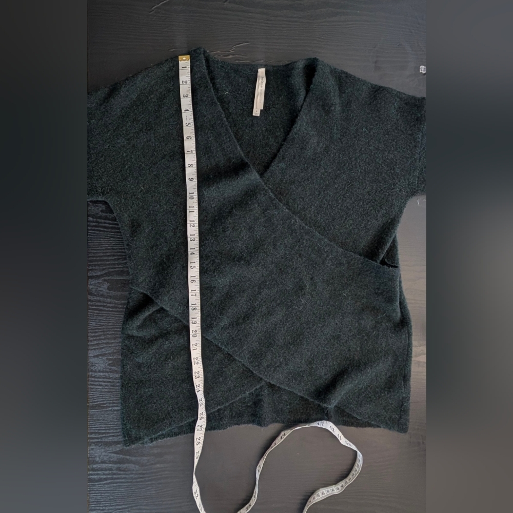 Aritzia Babaton Lucky Sweater Dark Green Alpaca Wool Blend Faux Wrap Top Size L - Picture 5 of 9